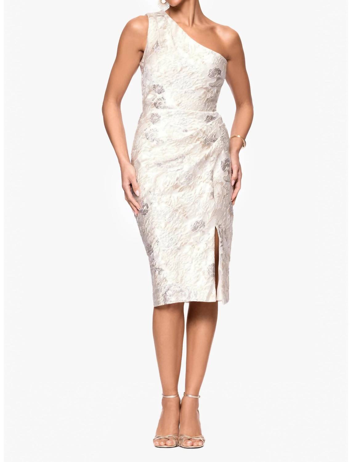 Xscape - Evenings Metallic Floral Jacquard One-shoulder Sheath Cocktail Dress