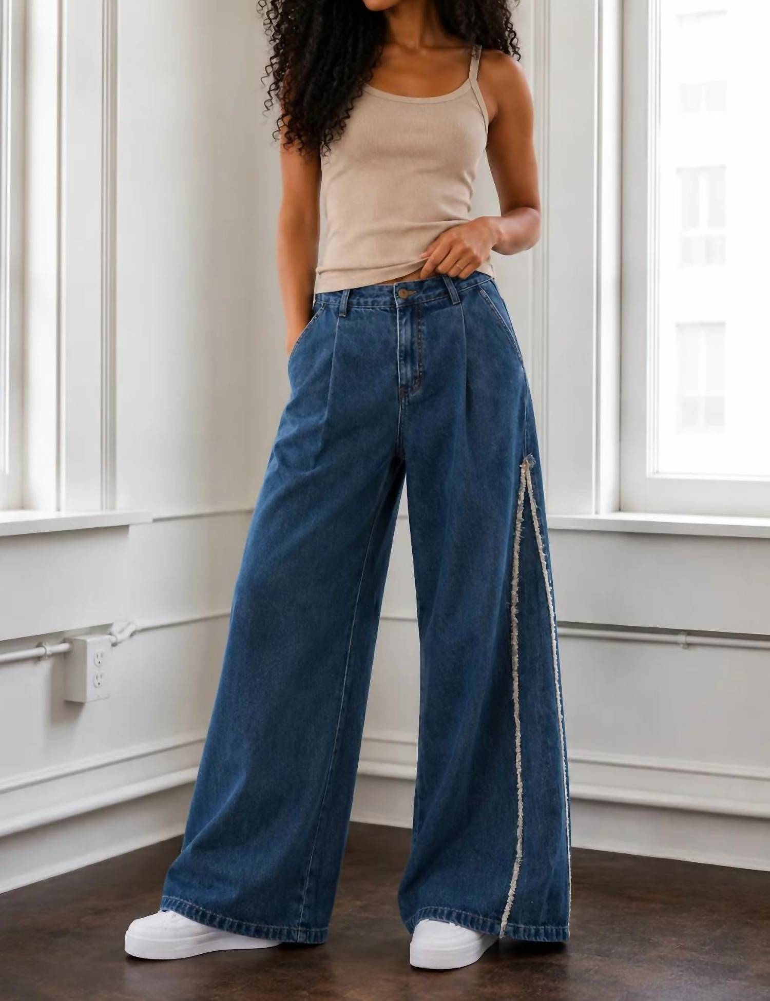 Flying Tomato - Frayline Wide Leg Jeans