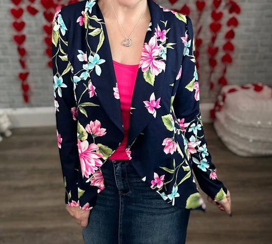Heimish Usa - Stretchy Floral Figure Flattering Blazer