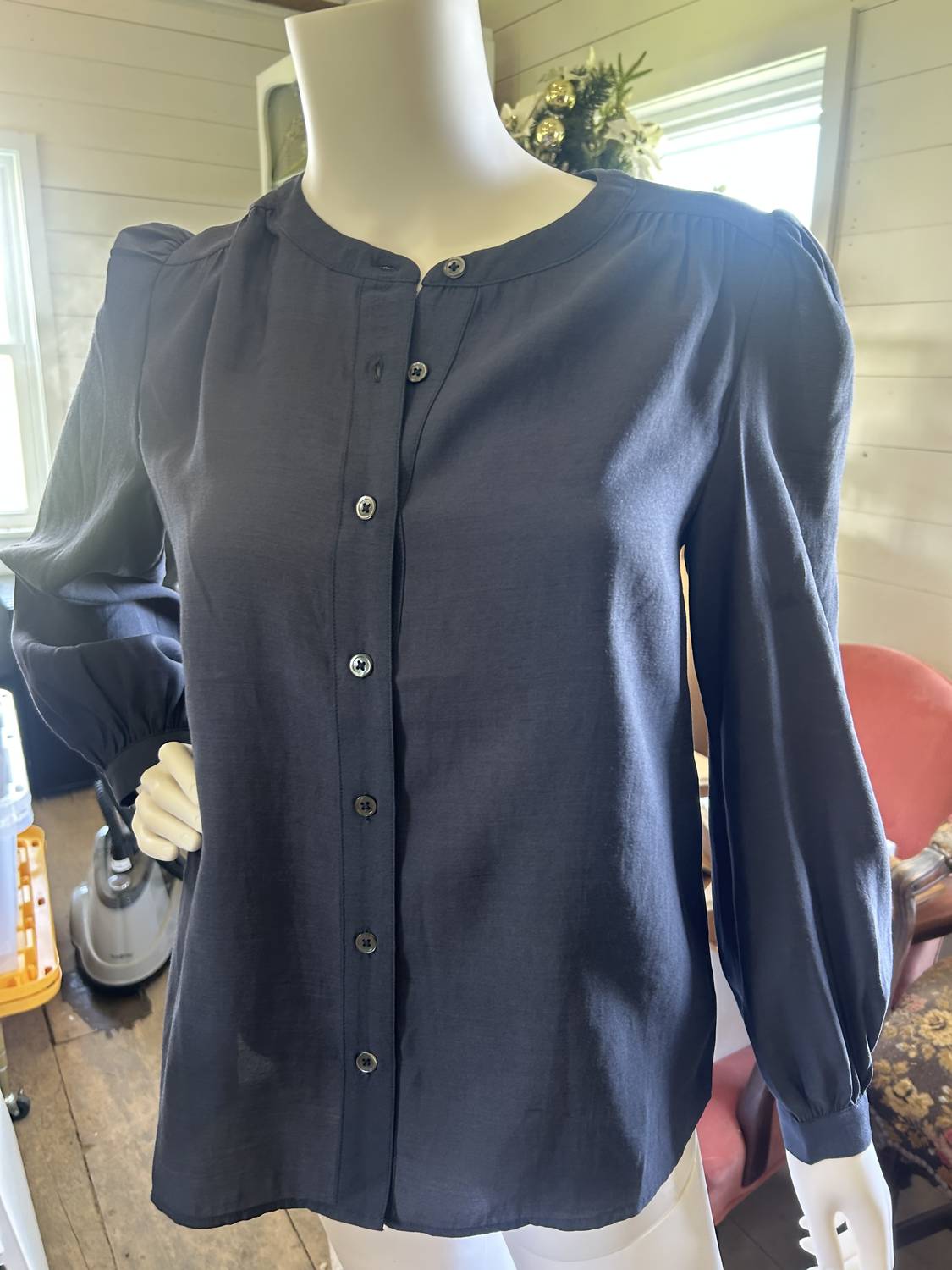 Current Air - Women's Round Neck Long Sleeve Blouse Button Down