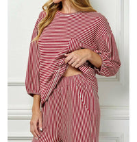 See And Be Seen - Striped Knit Top With Balloon Sleeves