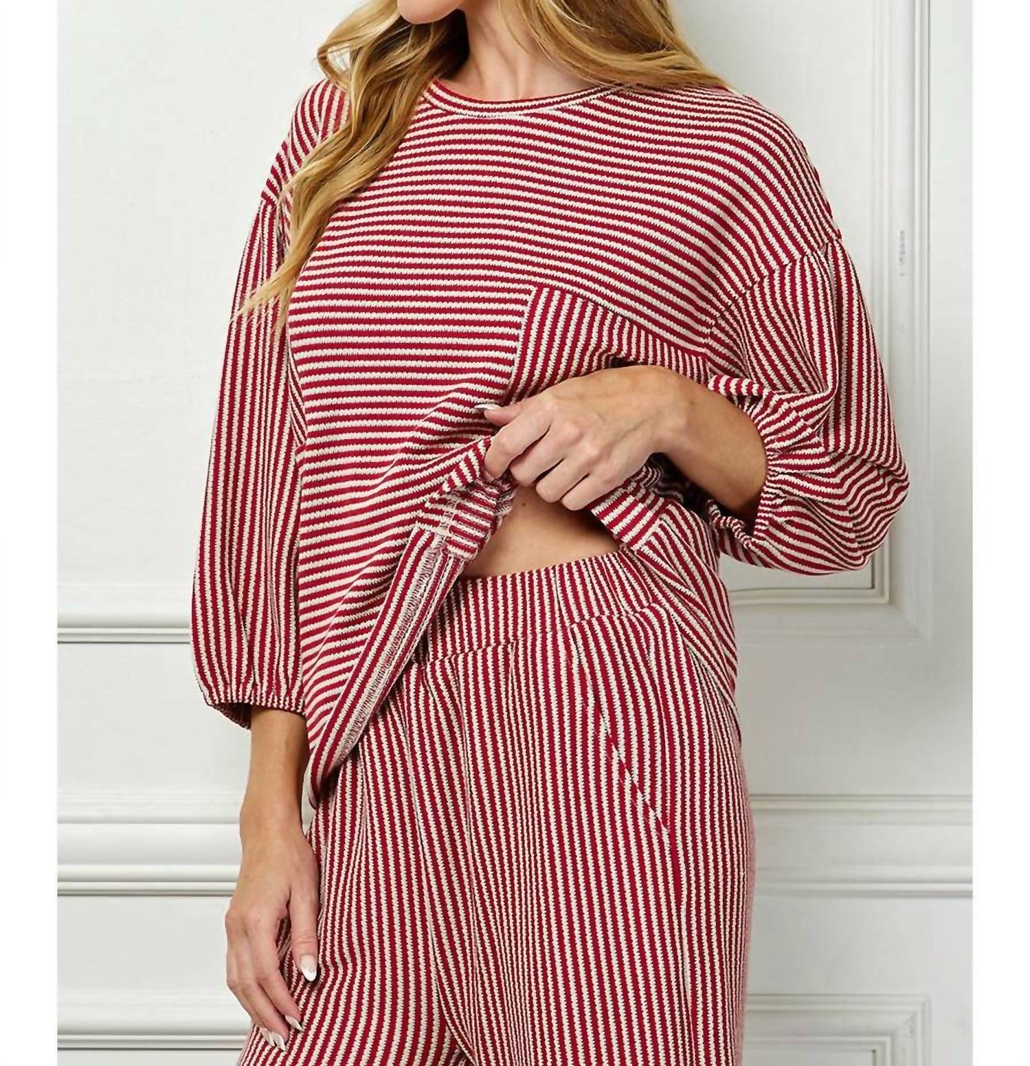 See And Be Seen - Striped Knit Top With Balloon Sleeves