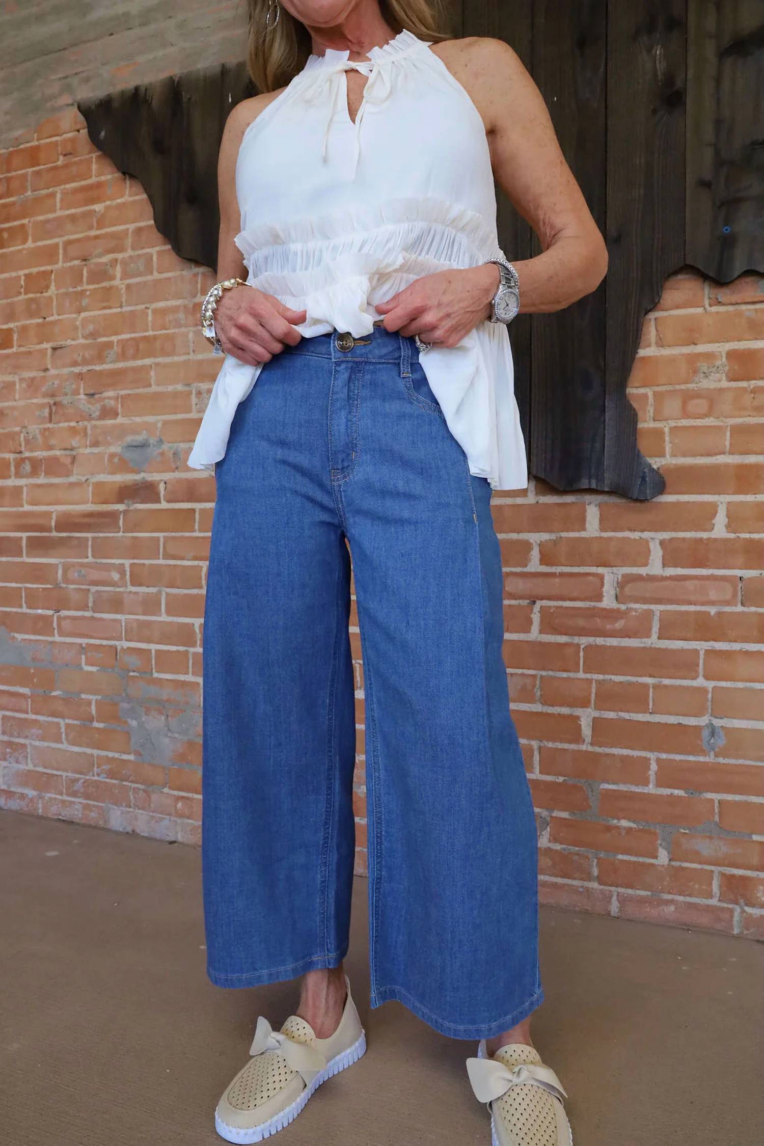 Tribal - Audrey Pleated Crop Wide Jeans