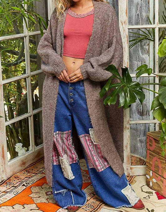 Pol - Oversized Rolling Edge Detail Open Front Cardigan Sweater