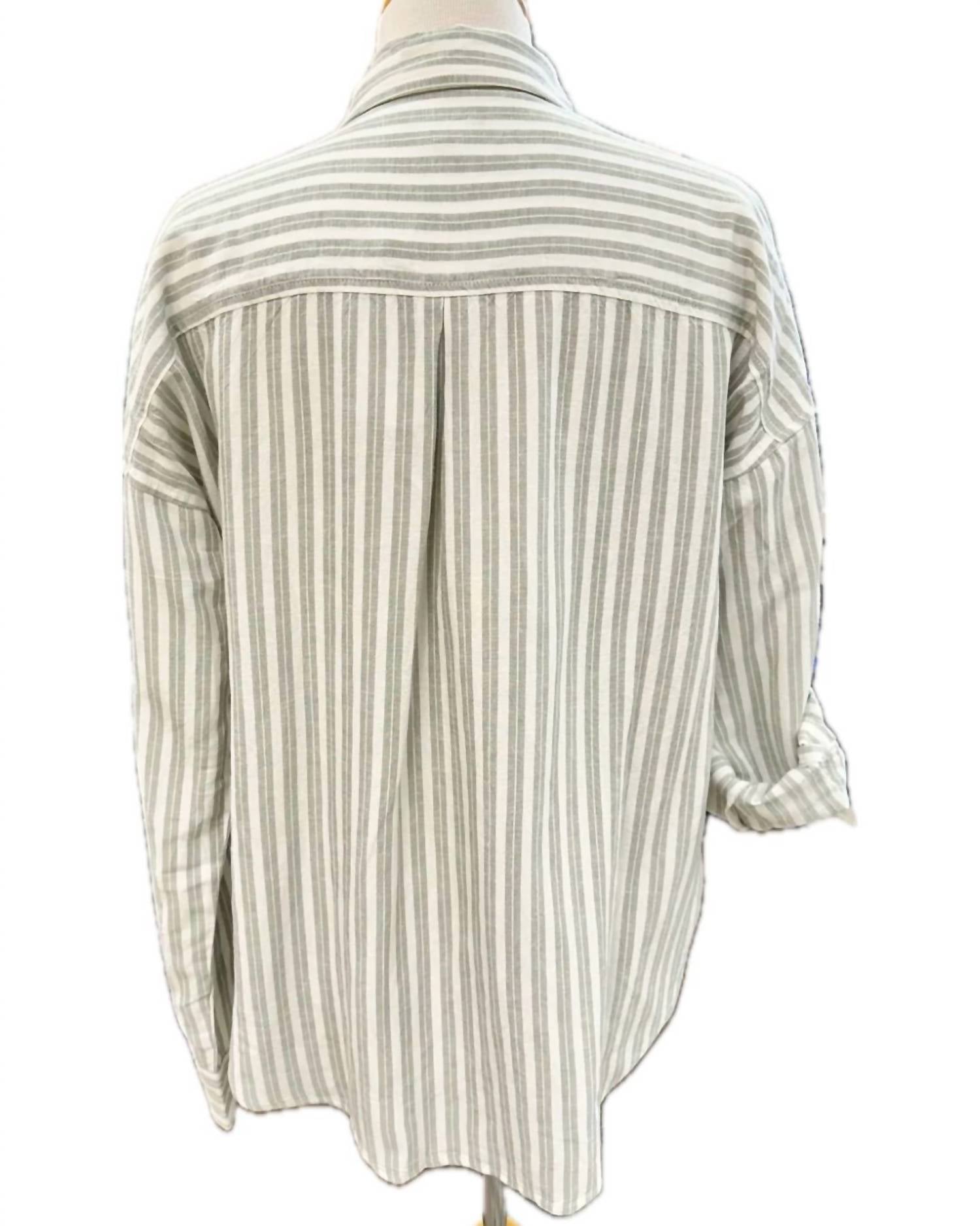 Flags & Anthem Women's Vienna Boyfriend Button Down Shirt in sage stripe - women's shirt - detail view