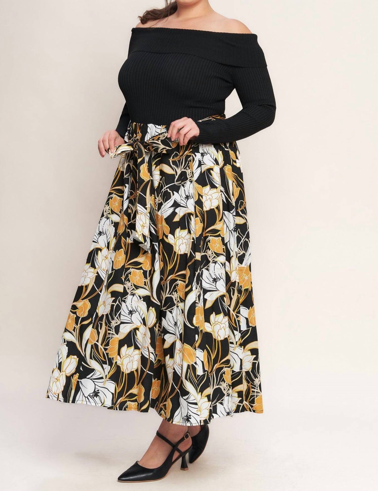 FLYING TOMATO Women's Twist On Timeless Woven Midi Dress in black - women's dress