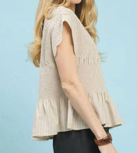 Umgee - Pinstripe Smocked Flutter Sleeve Top