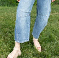 LOV MOR Wide Leg Barrel Denim Jeans in medium blue - women's pants