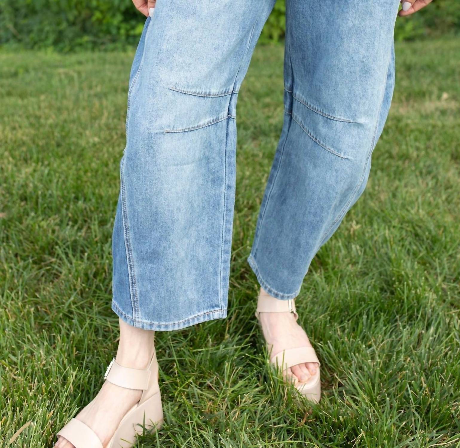 LOV MOR Wide Leg Barrel Denim Jeans in medium blue - women's pants