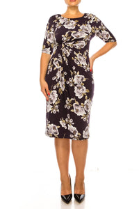 Connected Apparel - Side Pleated Floral Sheath Dress