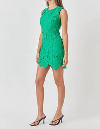 endless rose Floral Embroidered Mini Dress in kelly green - women's dress - alternate view