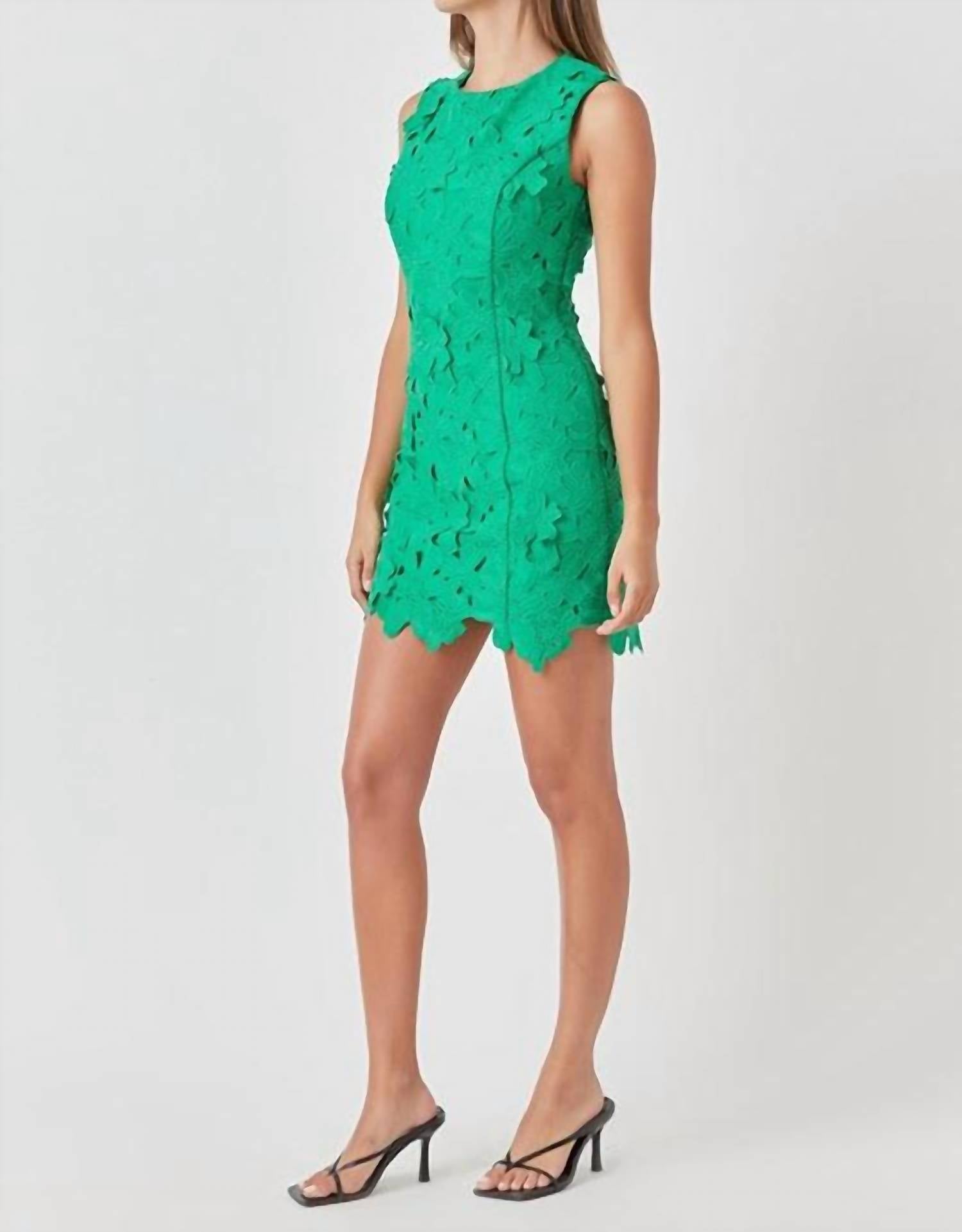 endless rose Floral Embroidered Mini Dress in kelly green - women's dress - alternate view