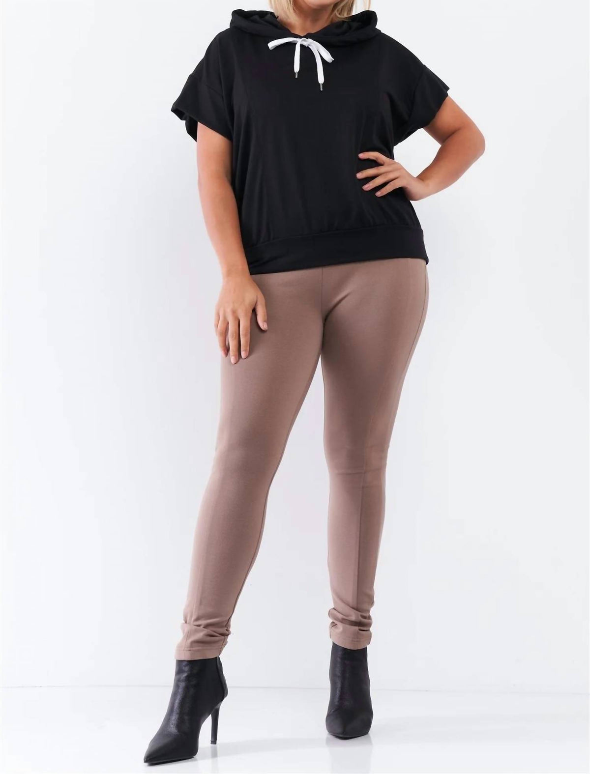 Tasha Apparel - Short Wing Sleeve Relaxed Fit Draw String Tie Hood Top