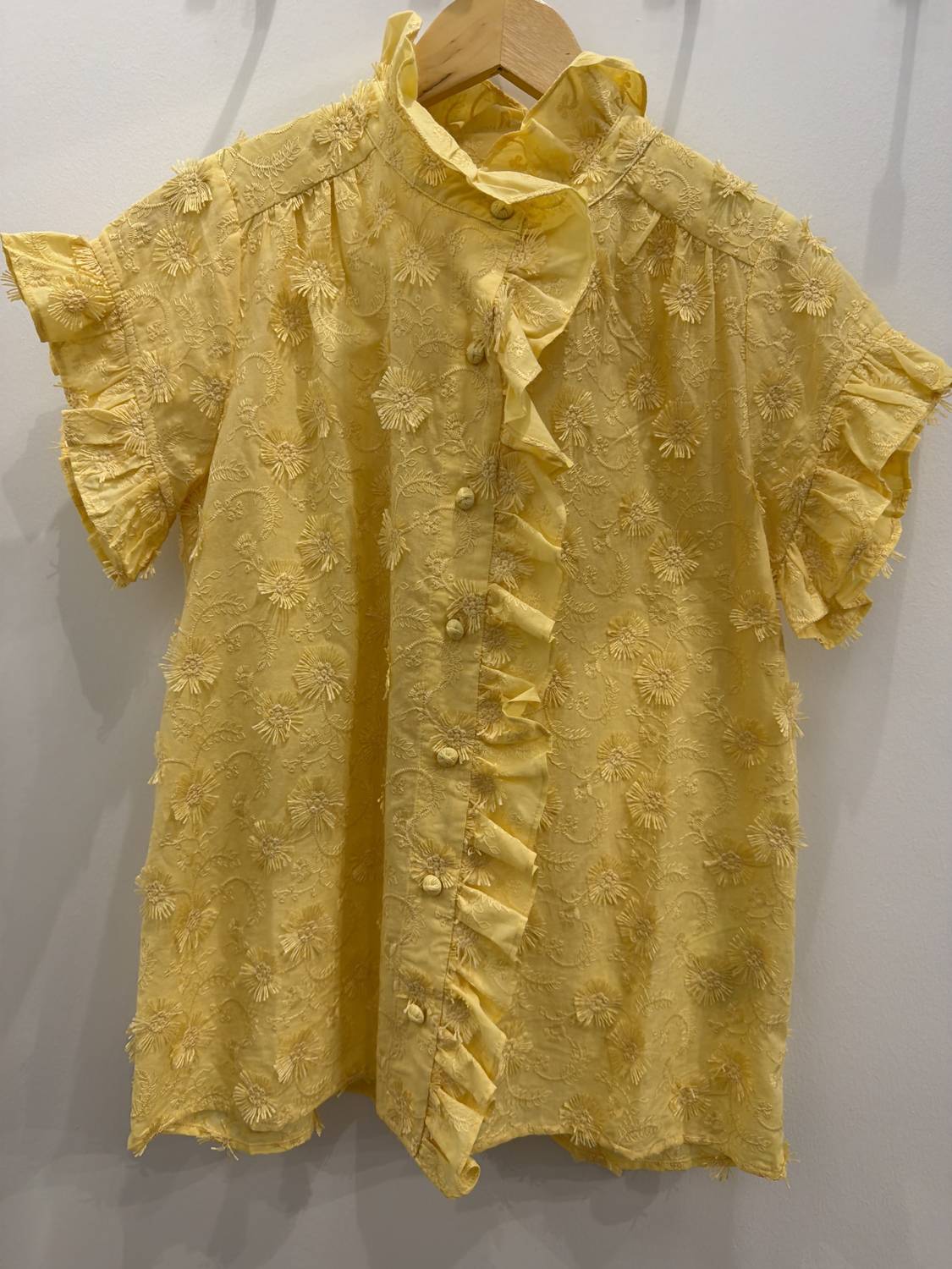 English Factory - Short Sleeve Embroidered Ruffle Top