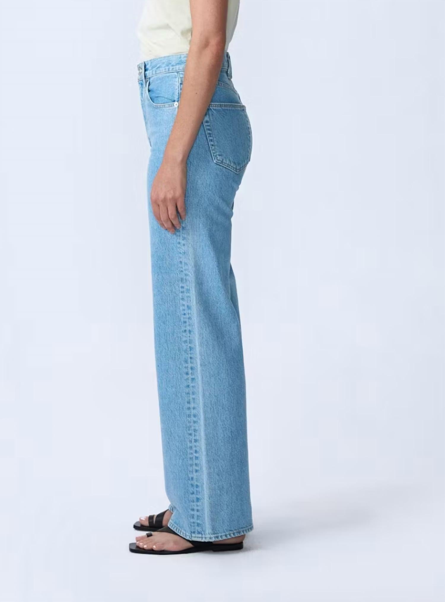 SLVRLAKE Grace High Rise Wide Leg Jean in powder blue - women's jeans - detail view