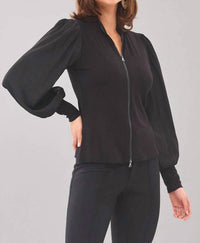 Lola & Sophie - Balloon Sleeve Zip Front Top