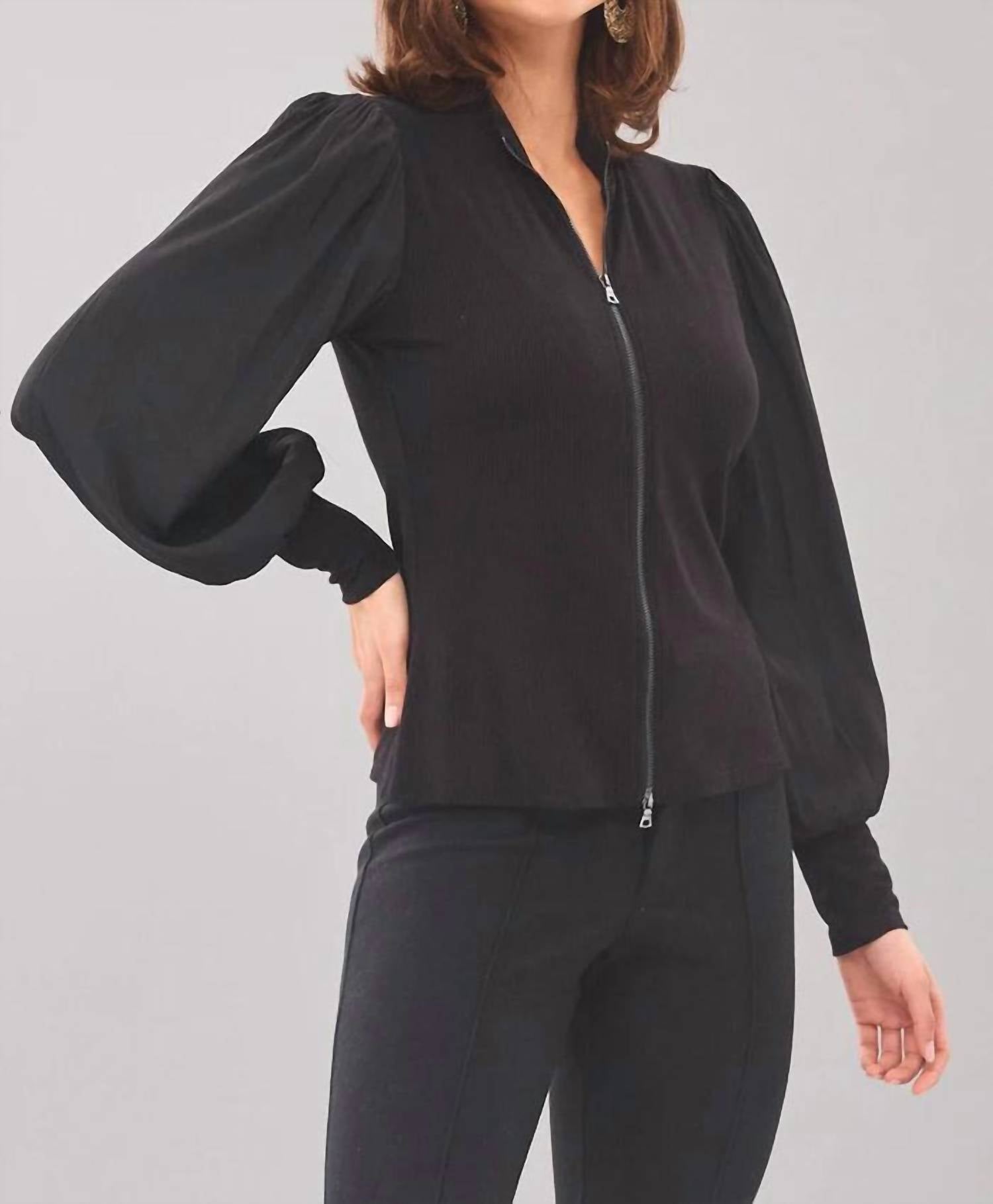 Lola & Sophie - Balloon Sleeve Zip Front Top