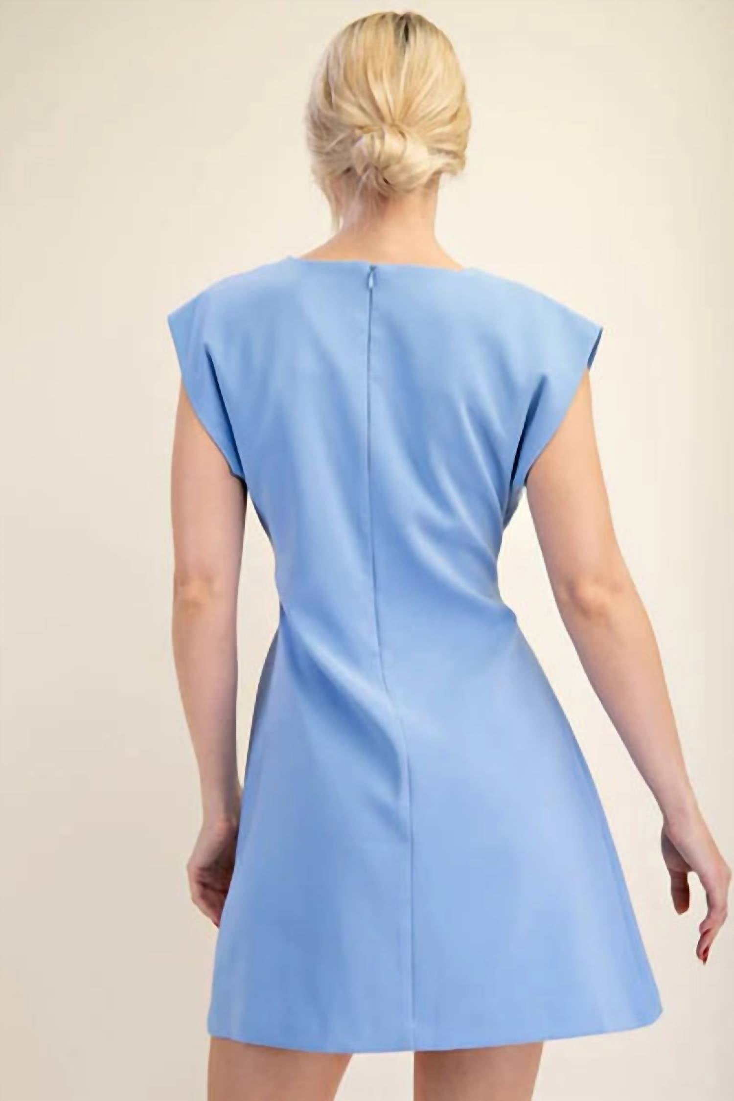 Glam - Round Neck Waist Pleated Mini Dress