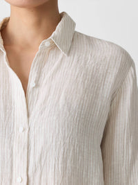 Eileen Fisher - Puckered Linen Stripe Classic Collar Shirt