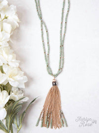 Southern Grace - Women's Cascade In Jade Beaded Tassel Necklace
