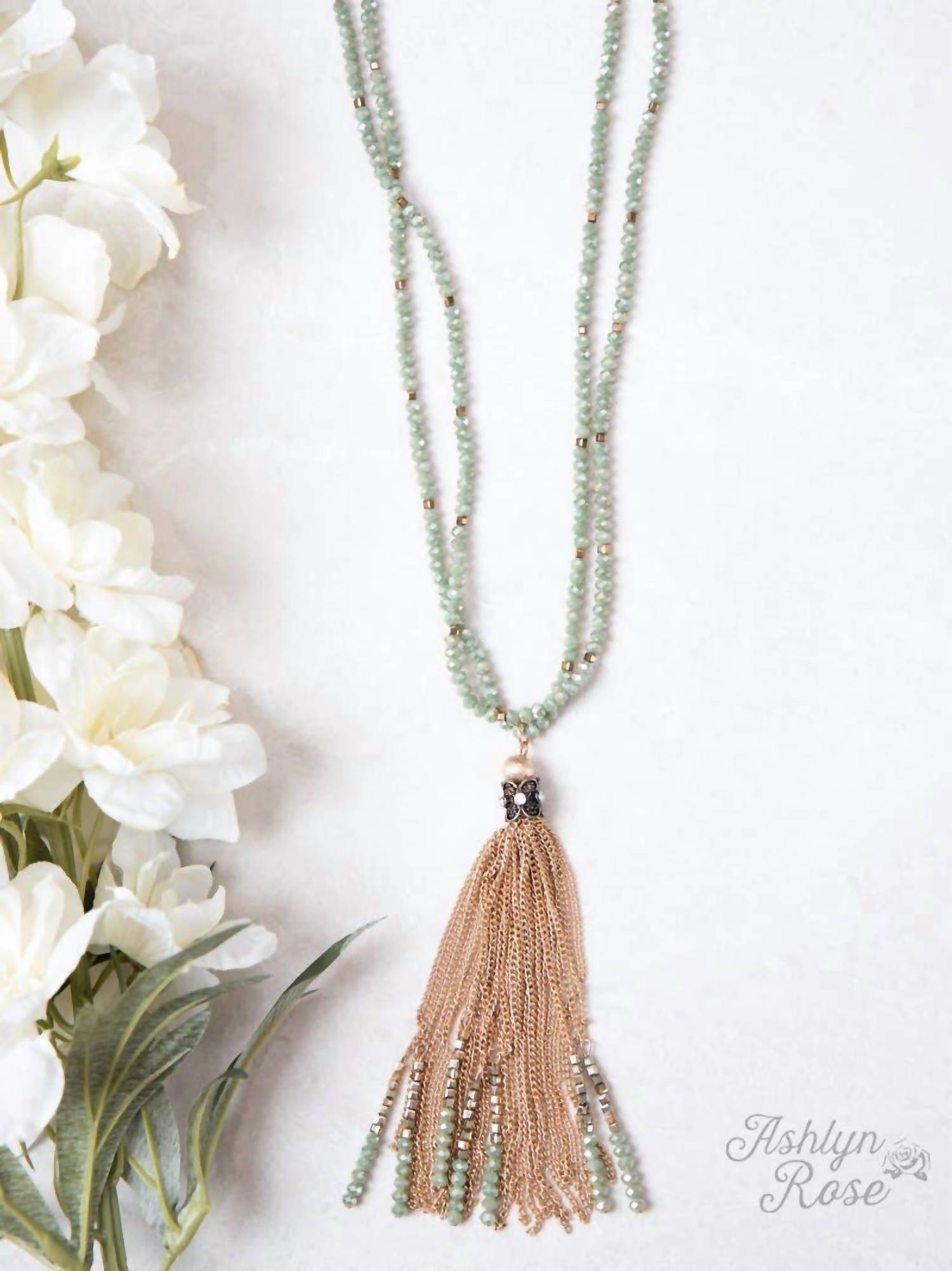 Southern Grace - Women's Cascade In Jade Beaded Tassel Necklace