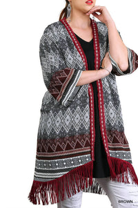 Umgee - Border Print Fringe Kimono