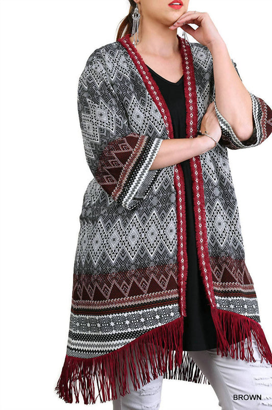 Umgee - Border Print Fringe Kimono
