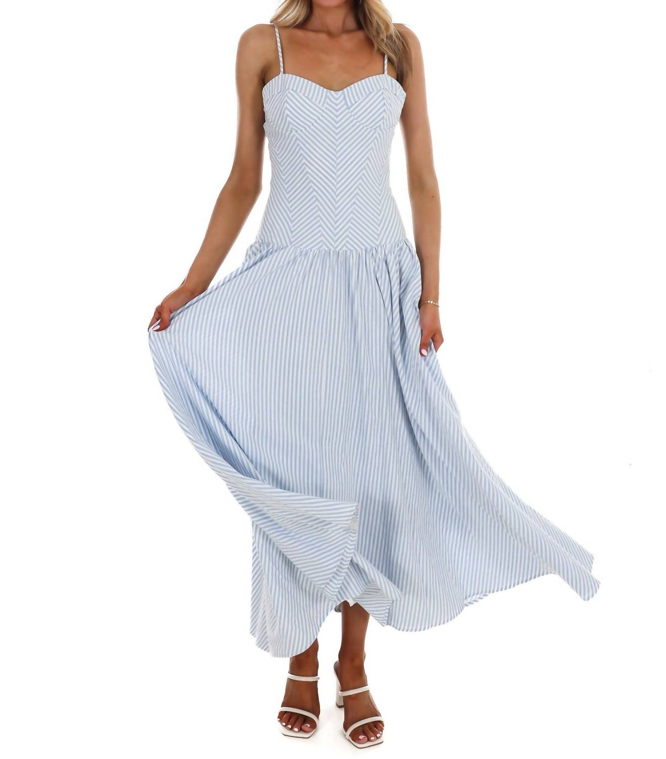 TCEC Oceanview Striped Maxi Dress in light blue - women's dress