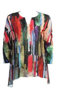 Jess & Jane - Women's Cascade Slit V-neck Chiffon Contrast Top