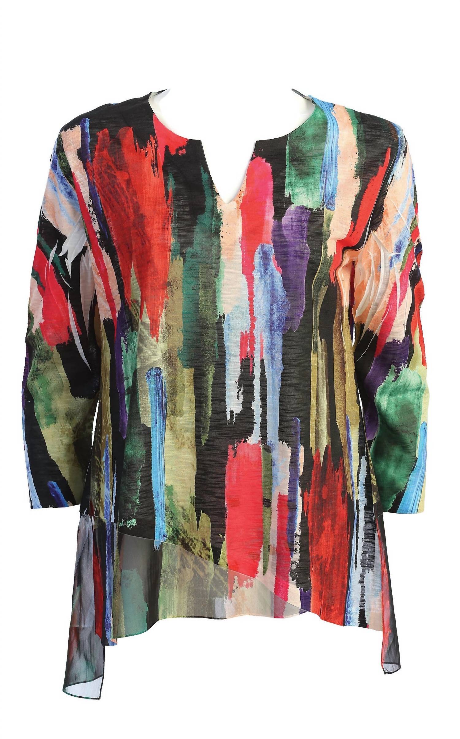 Jess & Jane - Women's Cascade Slit V-neck Chiffon Contrast Top