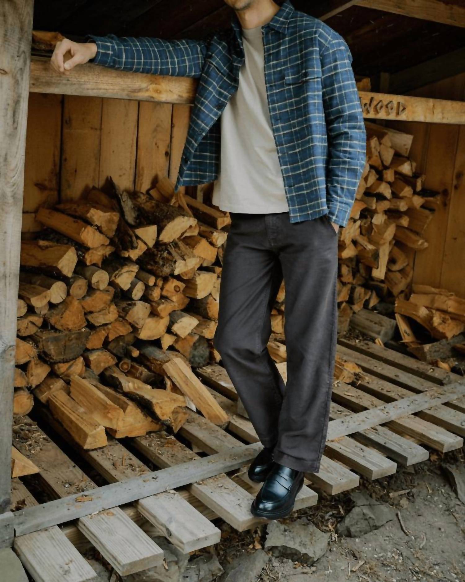 Road to Nowhere Carter Wide Leg Moleskin Trouser in charcoal - men's pants - detail view