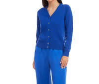 Karen Kane Long Sleeve Cardigan Sweater in sapphire blue - women's cardigan - detail view