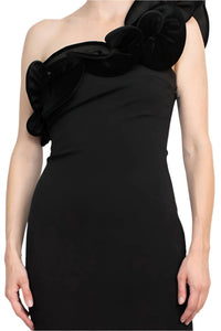 Alberto Makali - One Shoulder Floral Shoulder Scuba Gown