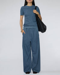 Tibi Stretch Denim Baby Tee in classic wash - women's t-shirt