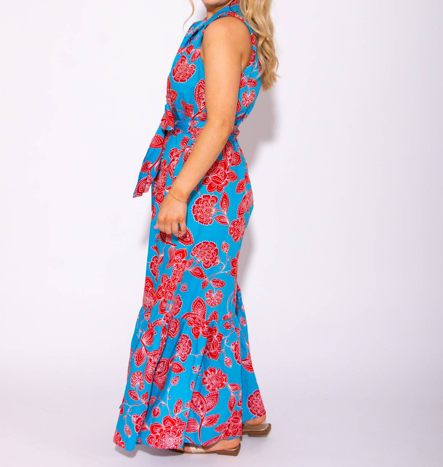 Sugarlips - Women's Petal Collared Tie Waist Maxi Dress