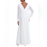Badgley Mischka - Pleated Long Sleeve V Neck Gown