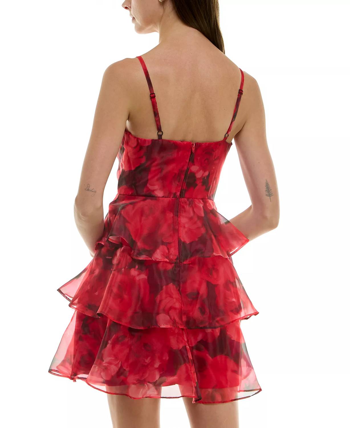 BCX Elegant Ruffle Fit & Flare Dress in red - women's dress - detail view