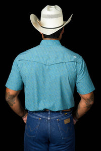 Ferrell Miles Short Sleeve Snap Shirt in blue - men's t-shirt - detail view