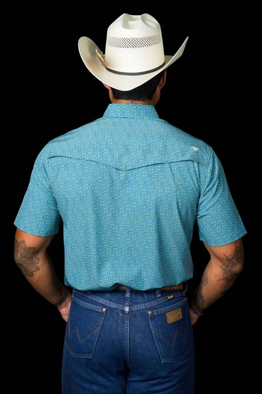 Ferrell Miles Short Sleeve Snap Shirt in blue - men's t-shirt - detail view