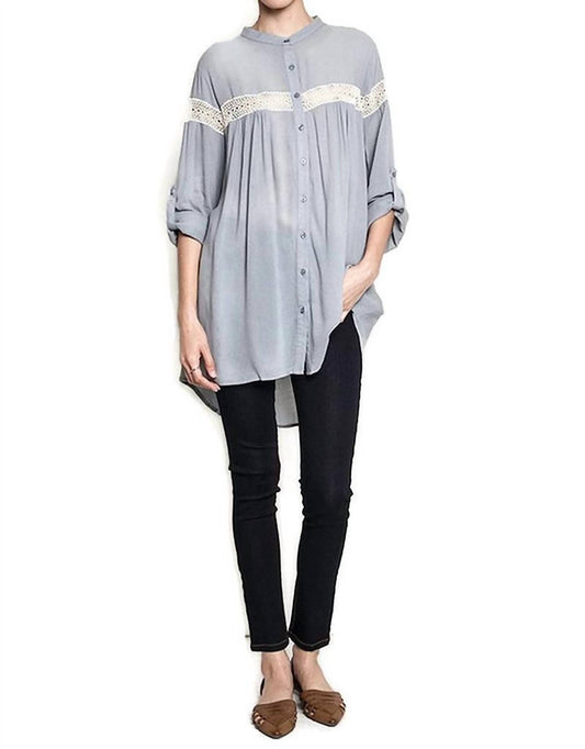 Kori - Button Up Lace Trim Tunic