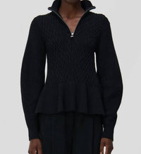 SIMKHAI Susanna Polo Cable-knit Sweater in black - women's sweater