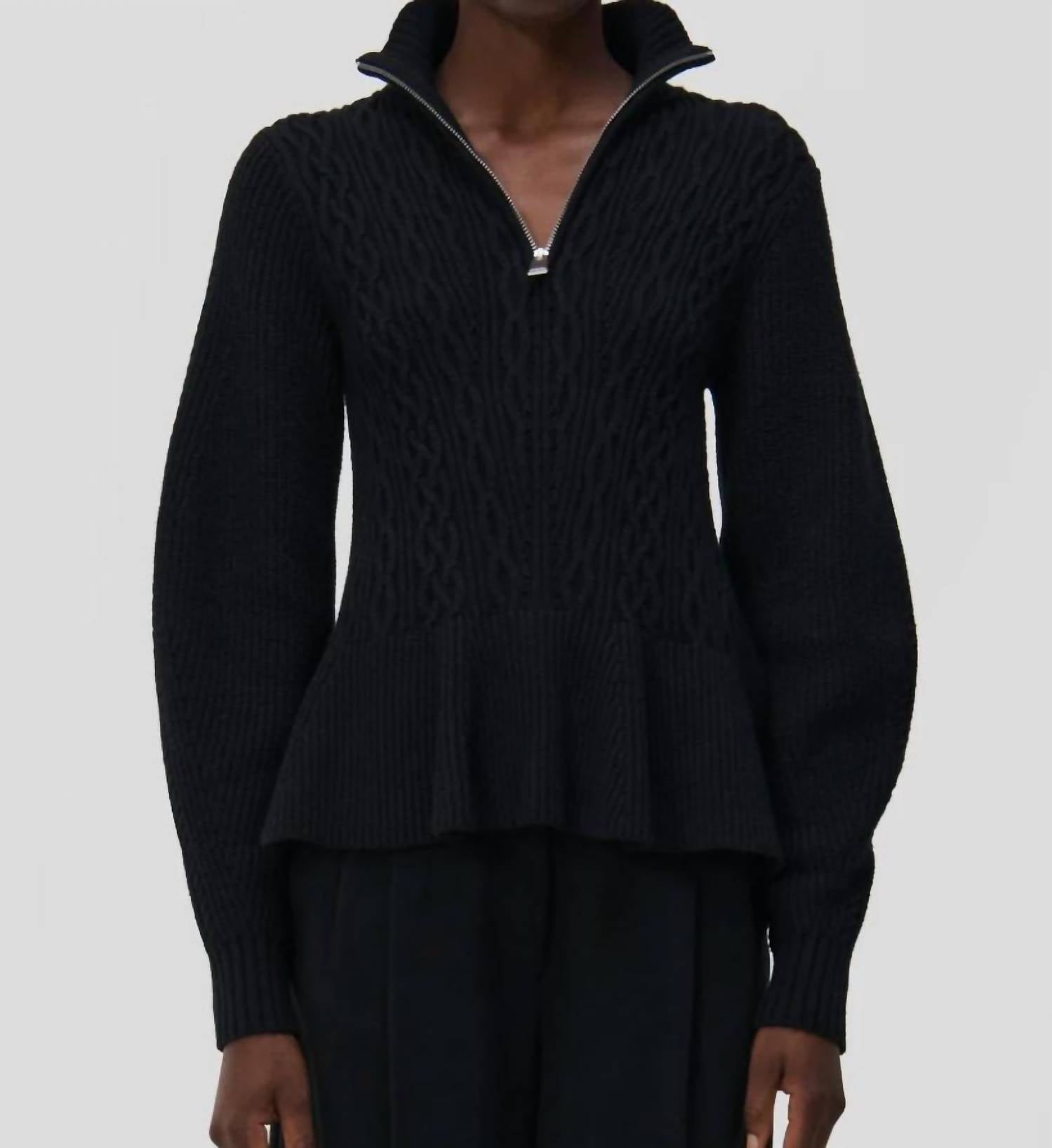 SIMKHAI Susanna Polo Cable-knit Sweater in black - women's sweater