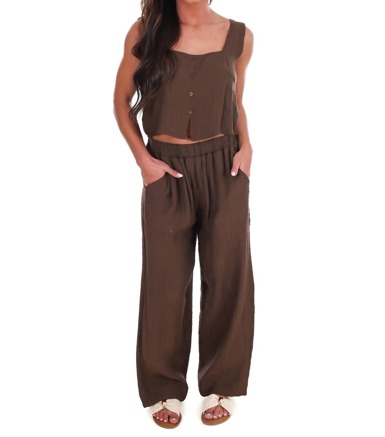 Blu Pepper - Breezy Escape Square Neck Top And Wide Leg Pants Two Piece Set
