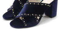 COLE HAAN Women's Gabby Studded Slip-on Sandals in blue velvet - women's sandal - detail view
