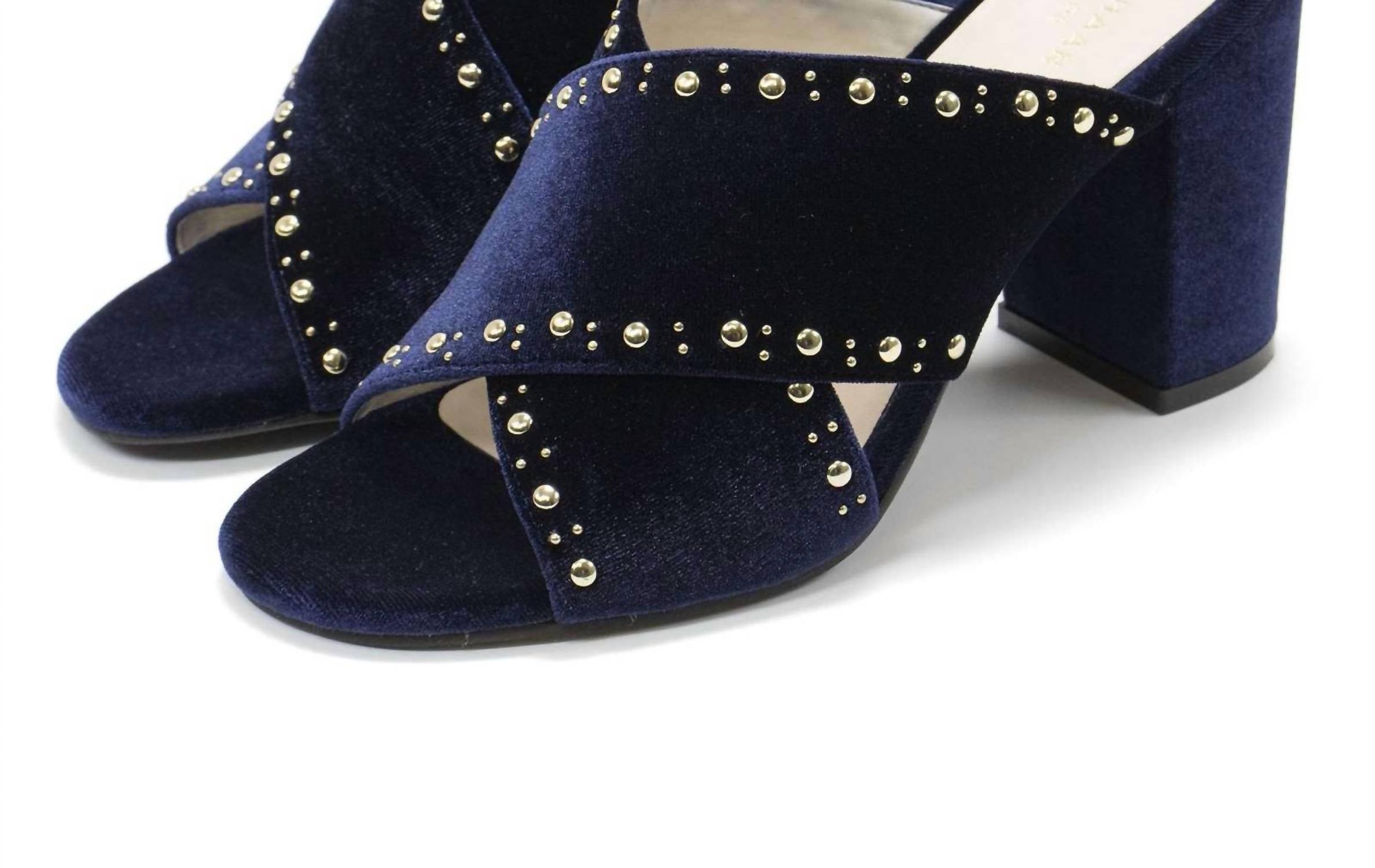 COLE HAAN Women's Gabby Studded Slip-on Sandals in blue velvet - women's sandal - detail view