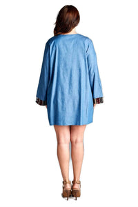 Velzera - Tassel Embroidered Denim Mini Dress