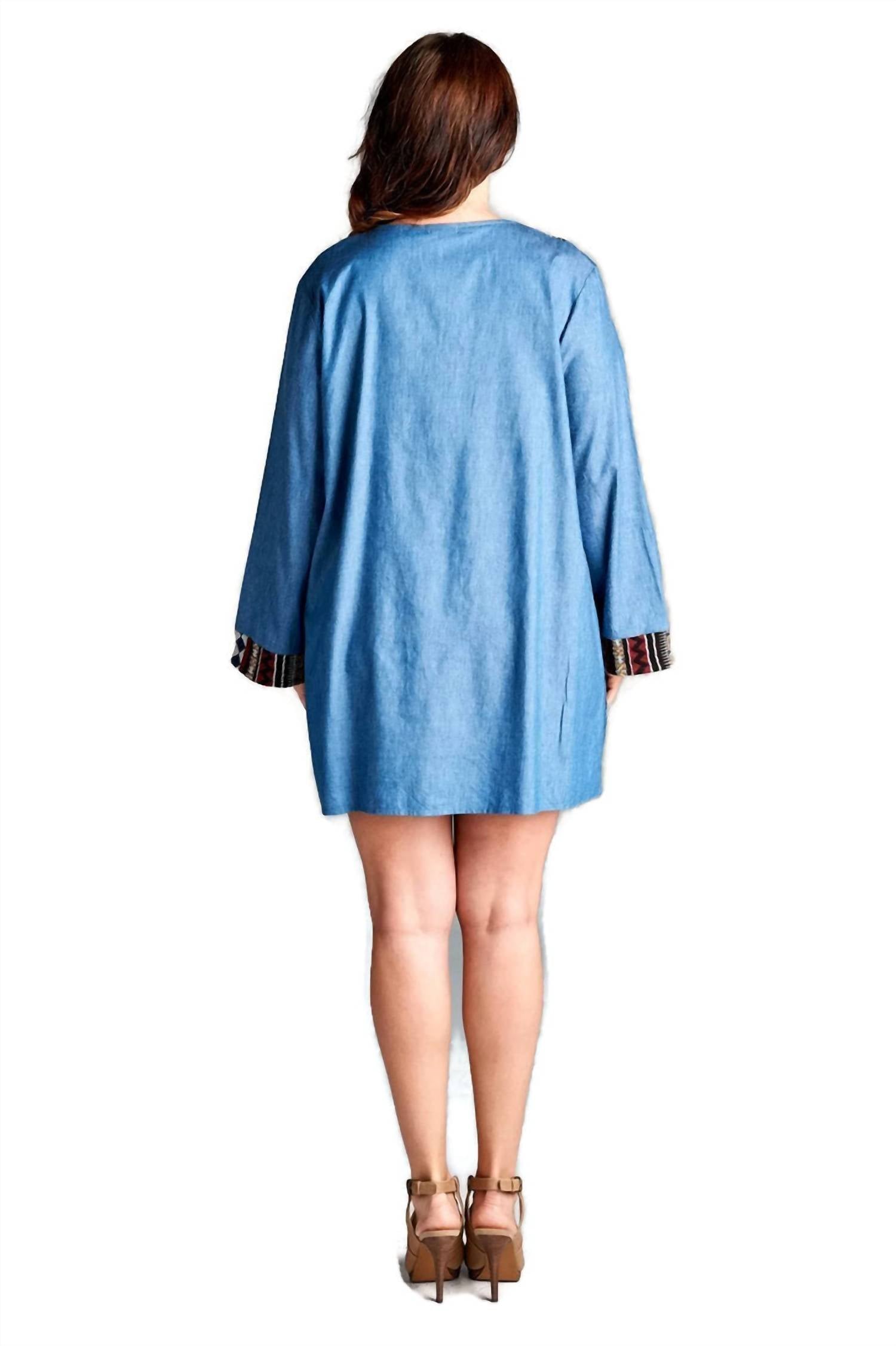 Velzera - Tassel Embroidered Denim Mini Dress