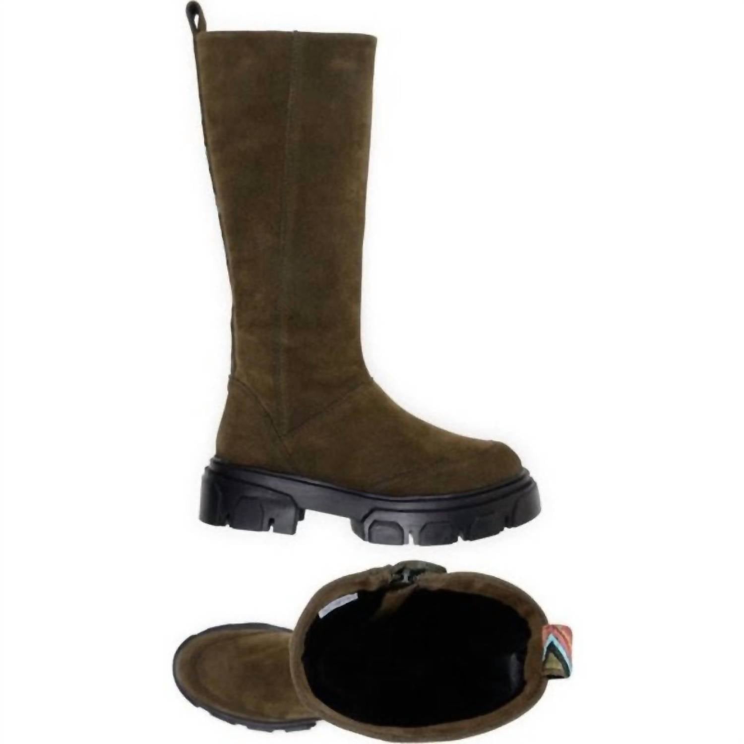 Farm Rio - Women's Embroidered Suede Tall Knee High Lug Sole Boots