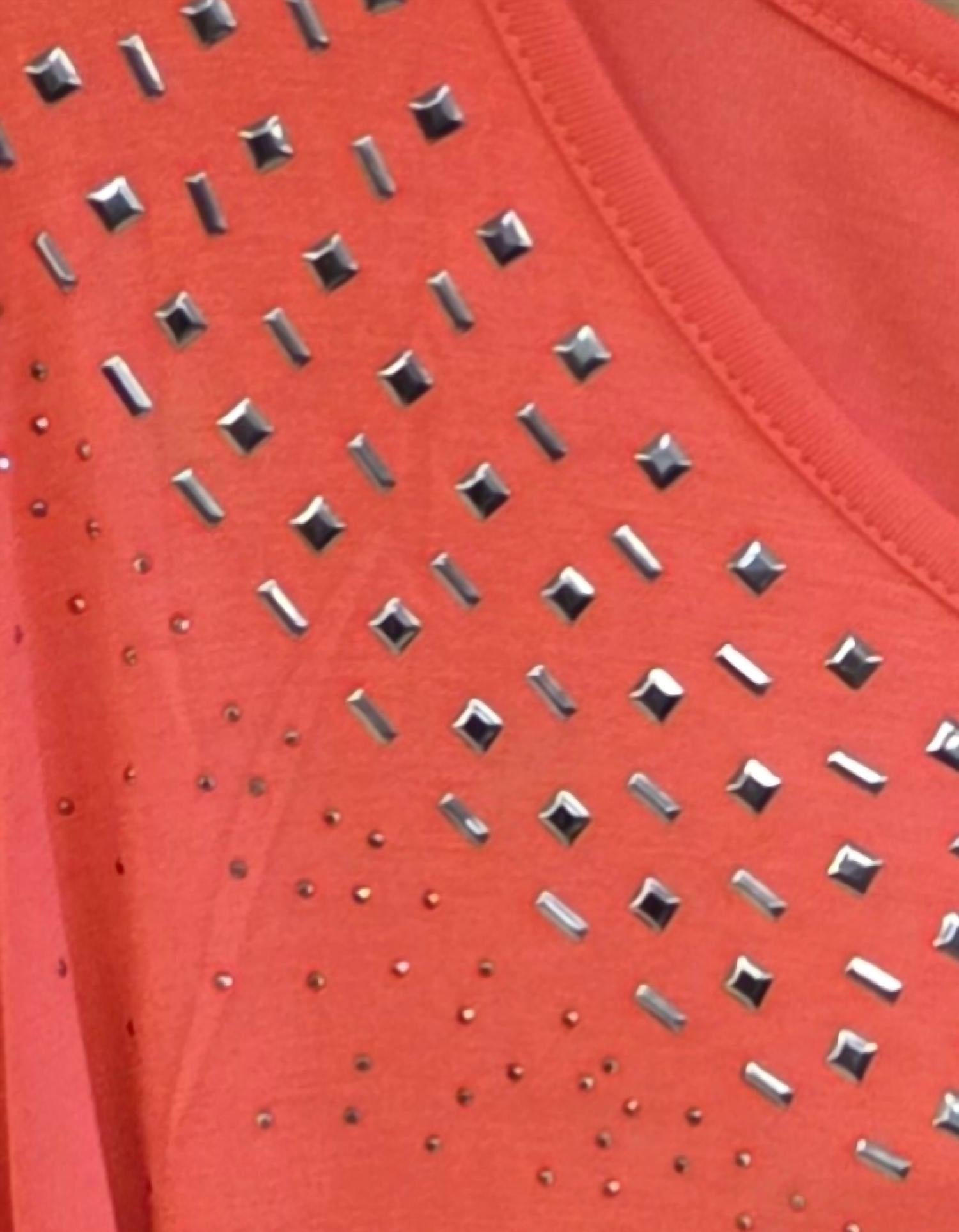 DESIGN HISTORY Women's Missy Studed Short Sleeve Top - Plus in coral - women's blouse - detail view