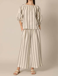 P.Cill - Striped Print Linen Off Shoulder Top